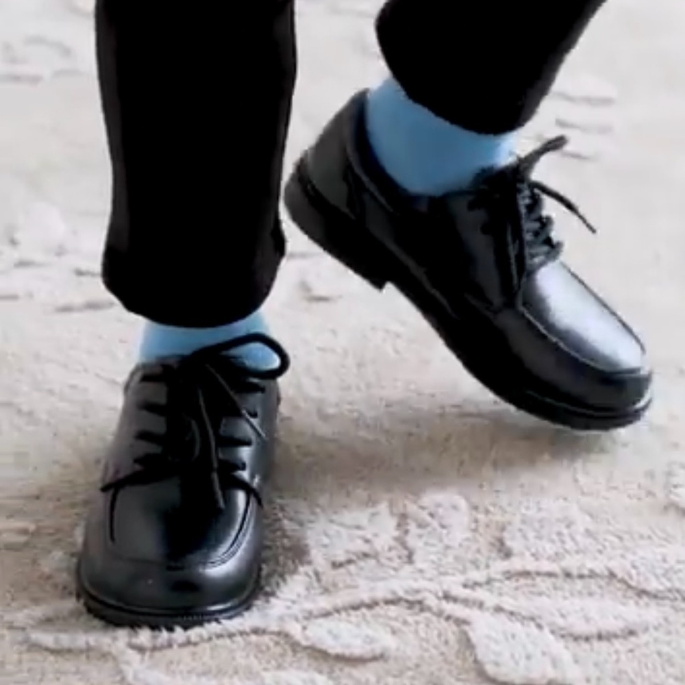 Boy Black Dress Shoe/Lace Up/Round Flat/Slip on/ Genuine Leather/Back to School - Picture 7 of 7